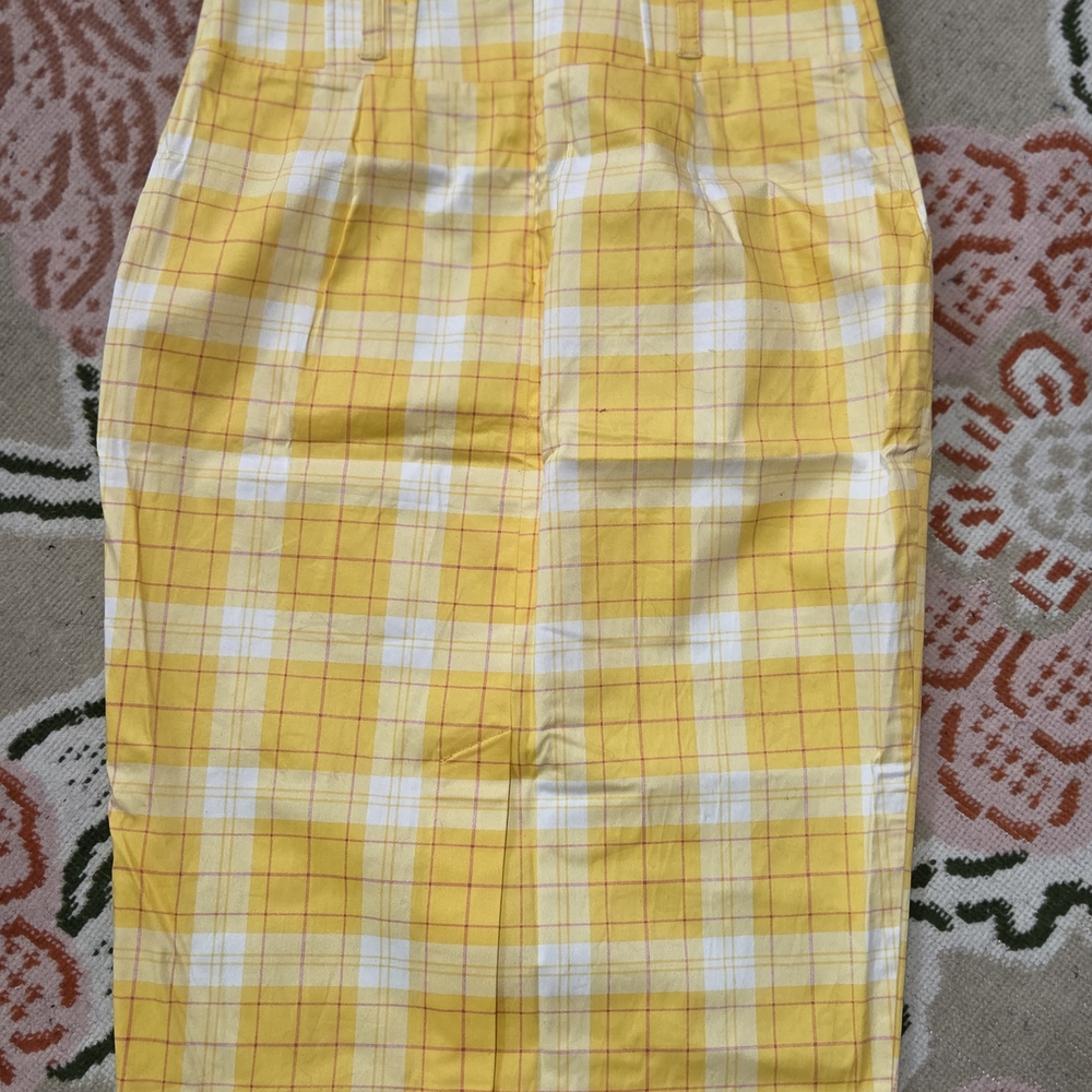 New York & Company Yellow Plaid Pencil Skirt
